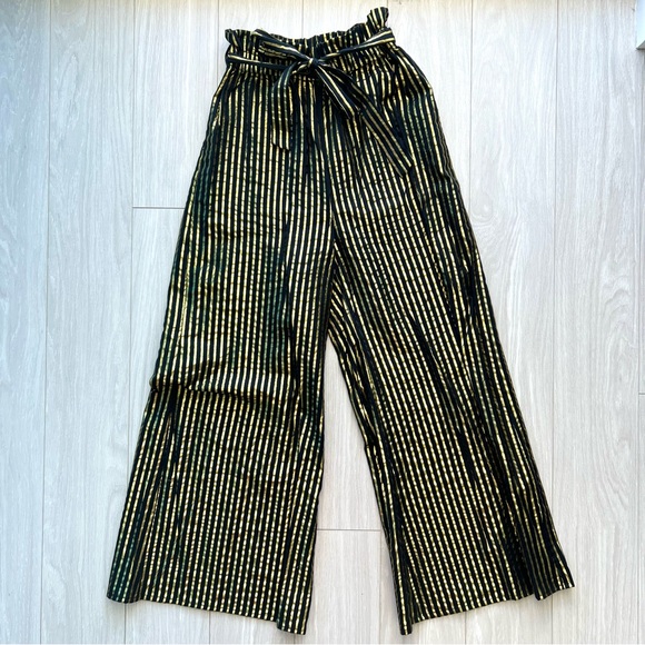 ASOS Petite Gold Metallic Stripe Bandeau Tube Top with Paper-bag High Waist Pant - Picture 9 of 15